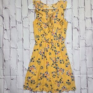 Maurices Yellow Floral Ruffle Lace Up V-Neck Sleeveless Mini Dress XS Summer